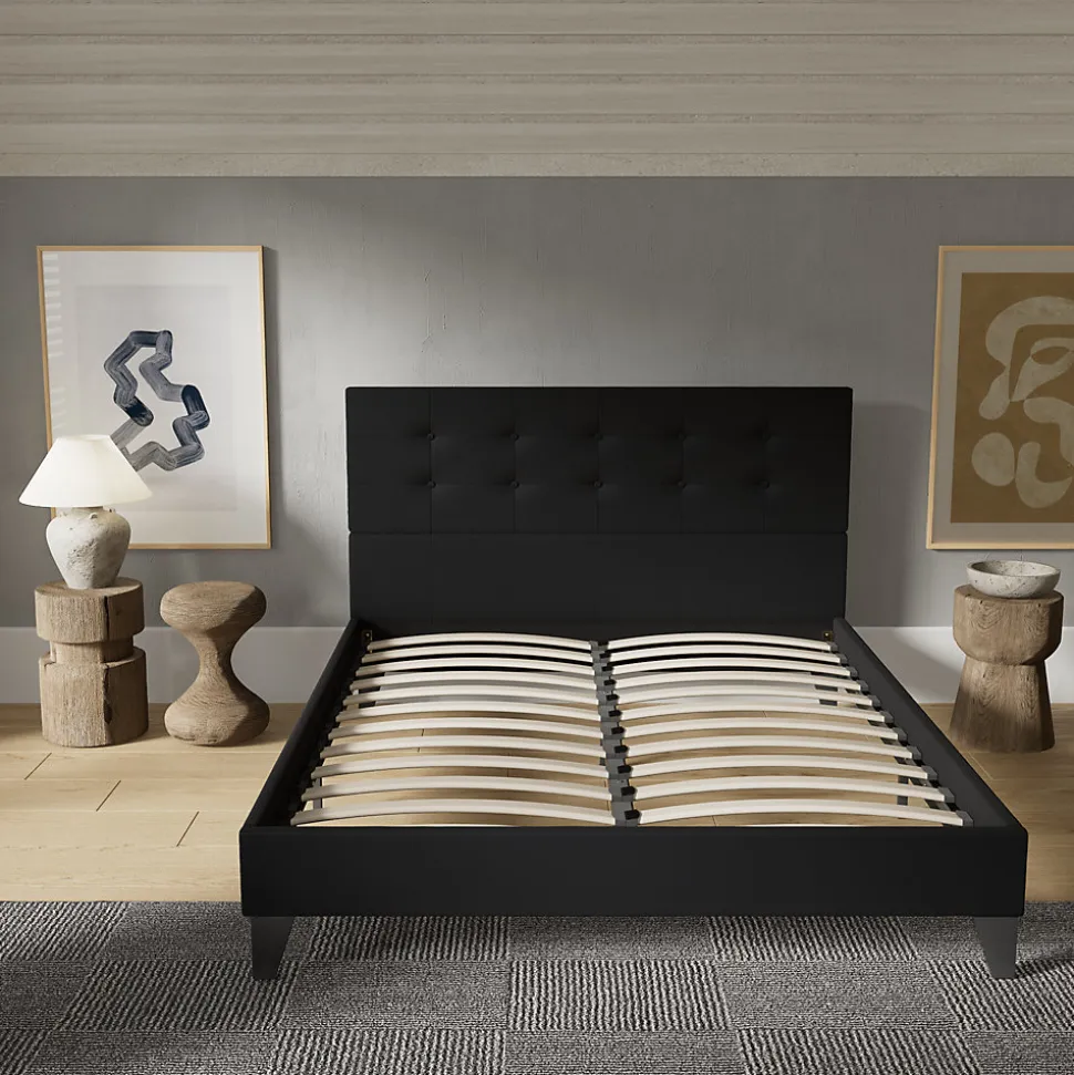 November Sleep Lit 160x200 cm avec tête de lit tissu noir