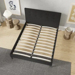 November Sleep Lit 160x200 cm avec tête de lit tissu noir