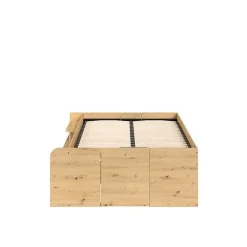 ODYSSEE Lit adulte - 140x200 cm - Avec coffre relevable - Décor chene et noir - L 166,2 x 66,5 x 205,8 cm