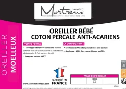 Oreiller bébé Coton Percale anti-acariens - 40 x 60 - 39936
