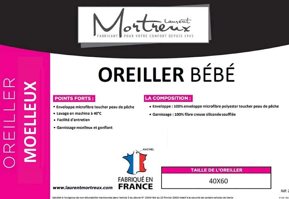 Oreiller bébé Microfibre - 40 x 60 - 39952