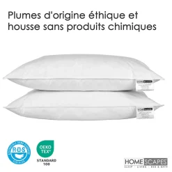 Oreiller en plumes de canard 50 x 75 cm, lot de 2 - HOMESCAPES