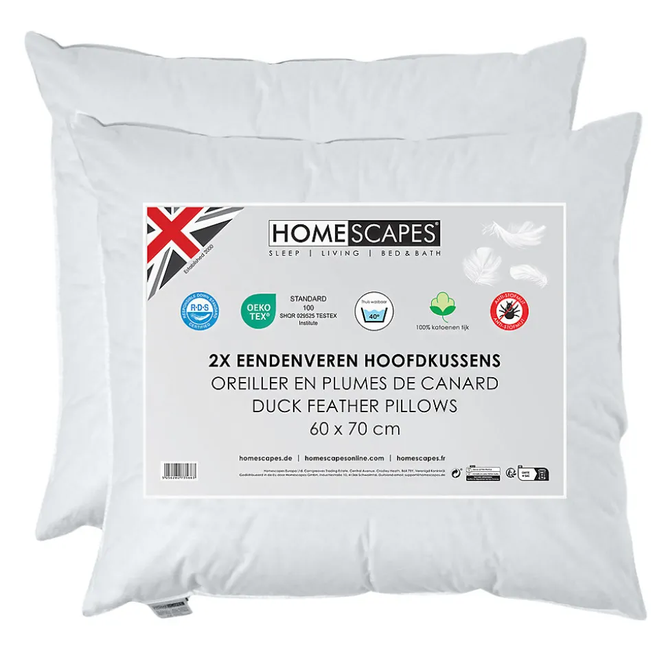 Oreiller en plumes de canard 60 x 70 cm, lot de 2 - HOMESCAPES