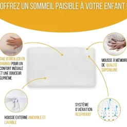 Oreiller enfant respirant en tissu de bambou 50x30x5,5 - INPHYSIO