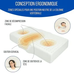 Oreiller ergonomique anti-rides, anti-acouphène - extra grande - 65x42x10 - ERGO