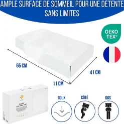 Oreiller ergonomique anti-rides, anti-acouphène - extra grande - 65x42x10 - ERGO
