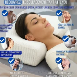 Oreiller ergonomique anti-rides, anti-acouphène - extra grande - 65x42x10 - ERGO