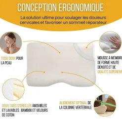 Oreiller ergonomique cervical de luxe deux taies d'oreiller (bambou,coton)