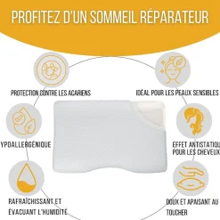 Oreiller ergonomique cervical de luxe deux taies d'oreiller (bambou,coton)