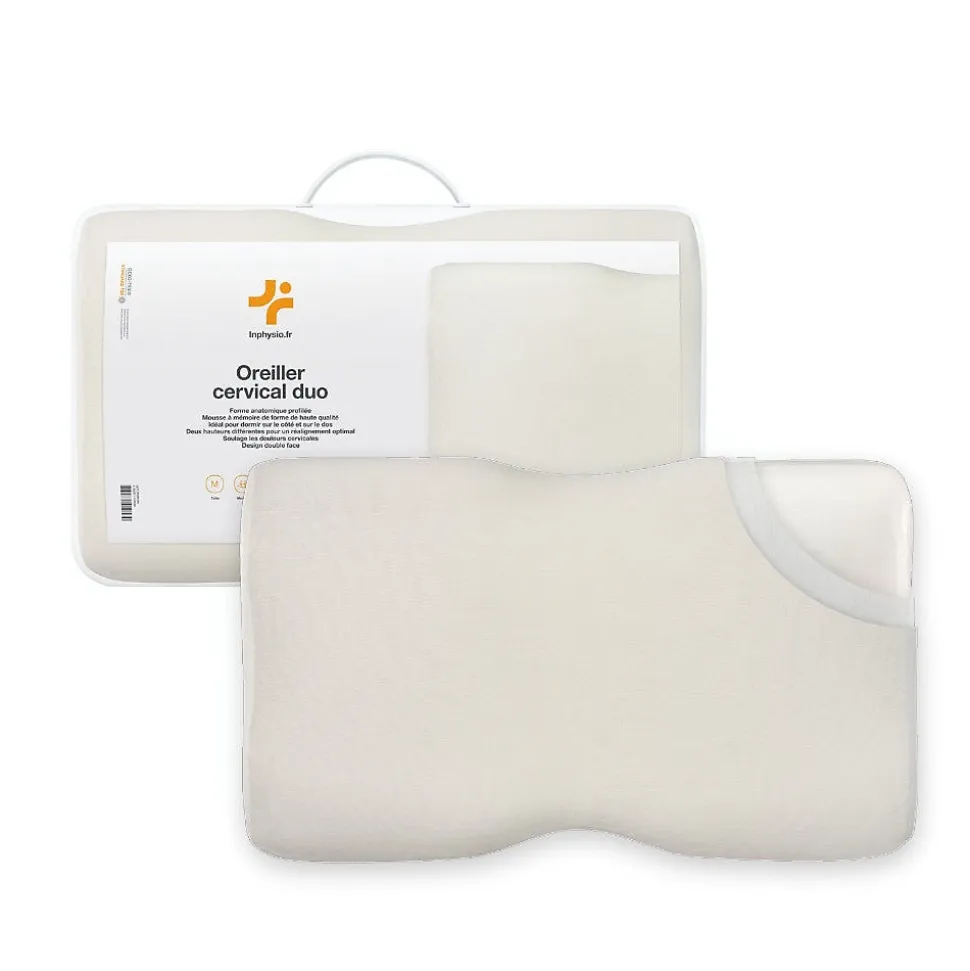 Oreiller ergonomique cervical - deux hauteurs différentes - taie d'oreiller en coton - DUO PREMIUM