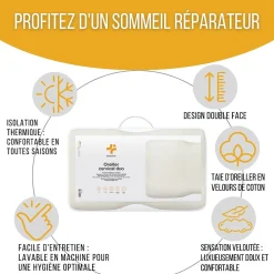 Oreiller ergonomique cervical - deux hauteurs différentes - taie d'oreiller en coton - DUO PREMIUM