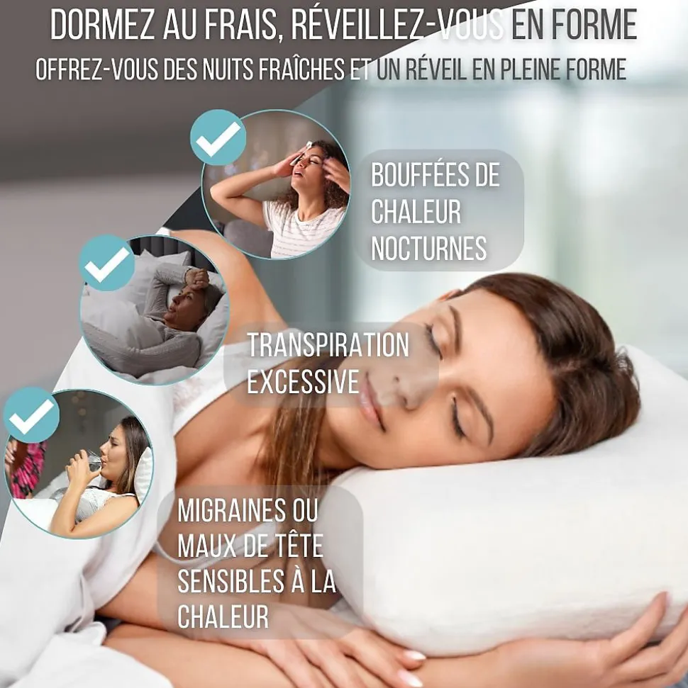 Oreiller gel rafraîchissant rectangulaire double face, ergonomique, mémoire de forme, 60x40 cm