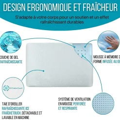 Oreiller infusé au gel rafraîchissant - 60x40 - ClimaConfort ICE