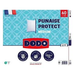 Oreiller médium DODO 60x60 cm - Protection anti punaise, anti acarien - 550 gr - Blanc - Fabriqué en France