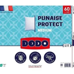 Oreiller médium DODO 60x60 cm - Protection anti punaise, anti acarien - 550 gr - Blanc - Fabriqué en France
