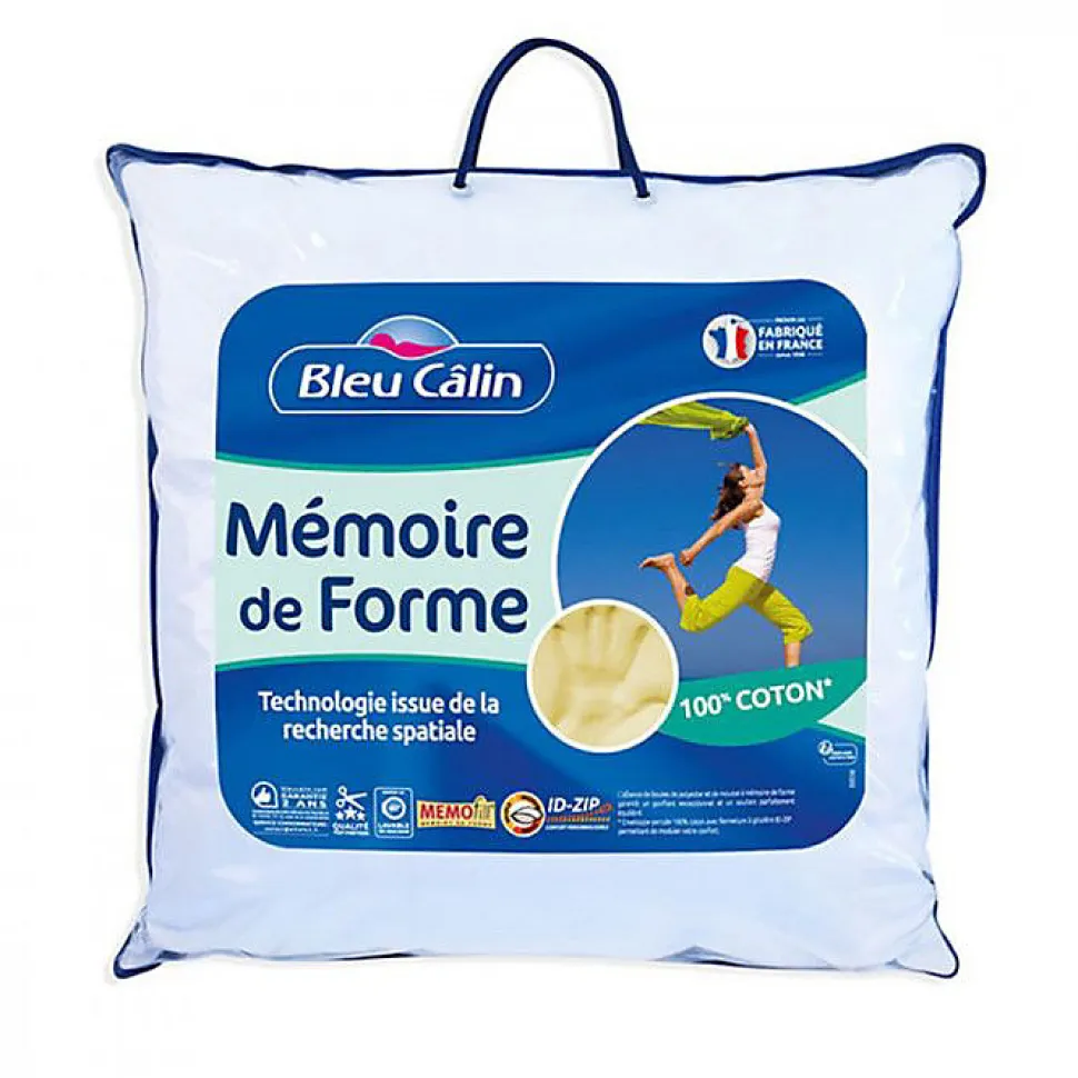 Oreiller mémoire de forme Bleu Calin 60x60 percale coton