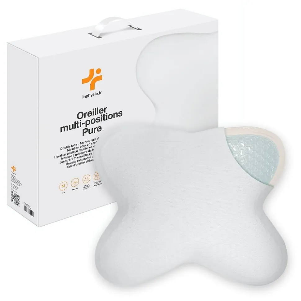 Oreiller papillon rafraîchissant, gel refroidissant, mémoire de forme, 53x43 cm - PURE