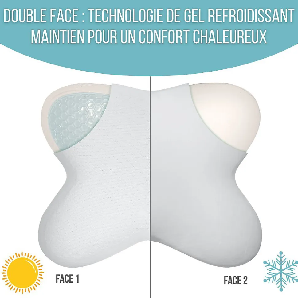 Oreiller papillon rafraîchissant, gel refroidissant, mémoire de forme, 53x43 cm - PURE