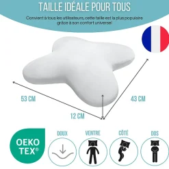 Oreiller papillon rafraîchissant, gel refroidissant, mémoire de forme, 53x43 cm - PURE