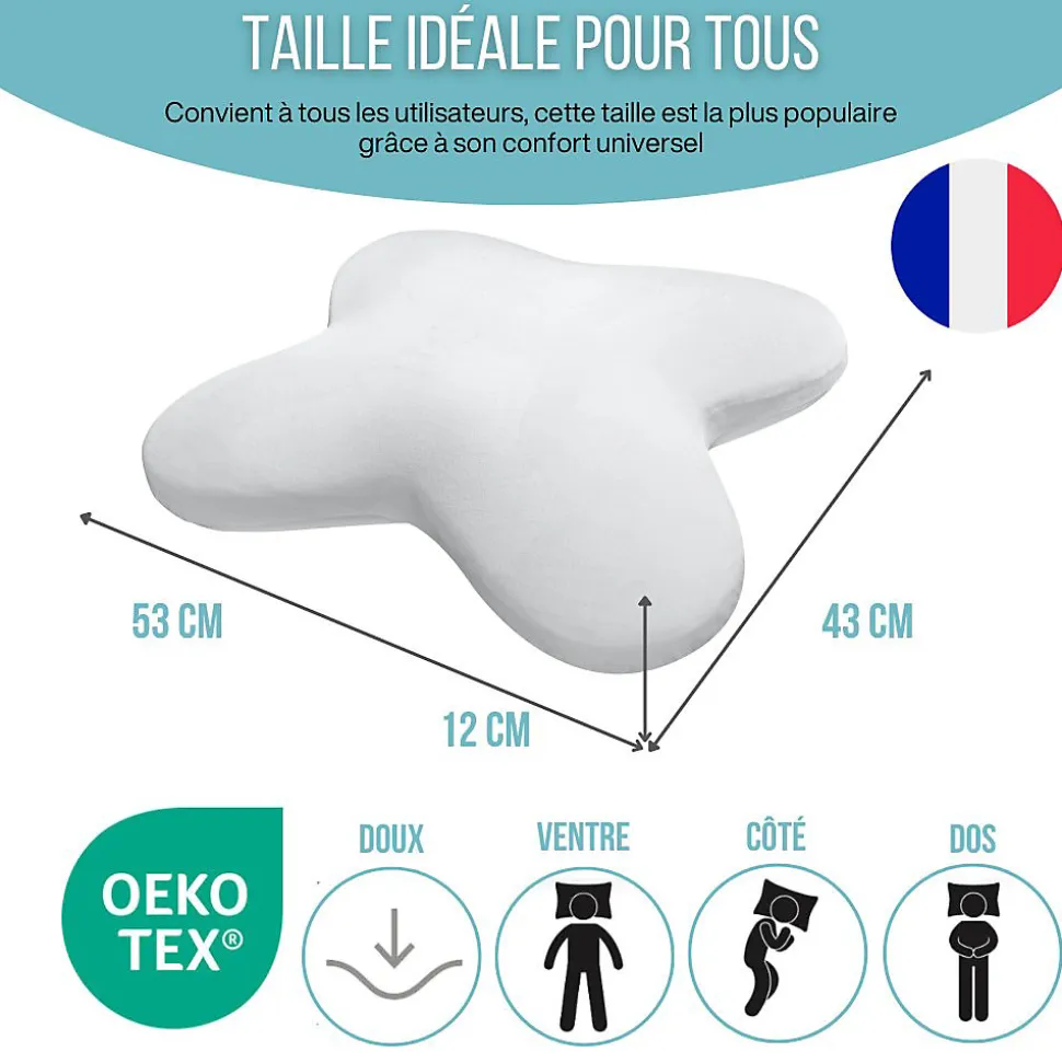 Oreiller papillon rafraîchissant, gel refroidissant, mémoire de forme, 53x43 cm - PURE