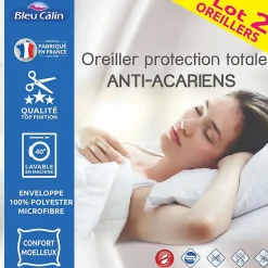 Oreillers Bleu Calin 60 x 60 cm Lot de 2 Anti acariens traité ESSENTIAL