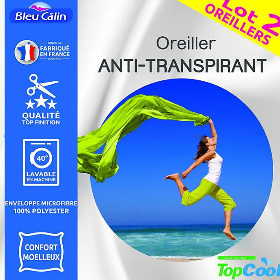 Oreillers Topcool Bleu Calin 60x60 Lot de 2 Blanc