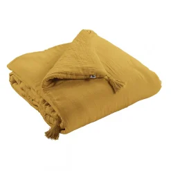 OUREA - Chemin de Lit 90x200cm Capitonné Gaze de Coton Safran