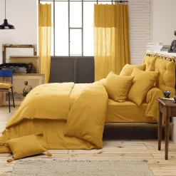 OUREA - Chemin de Lit 90x200cm Capitonné Gaze de Coton Safran