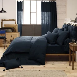 OUREA - Chemin de Lit 90x200cm Capitonné Gaze de Coton Minuit