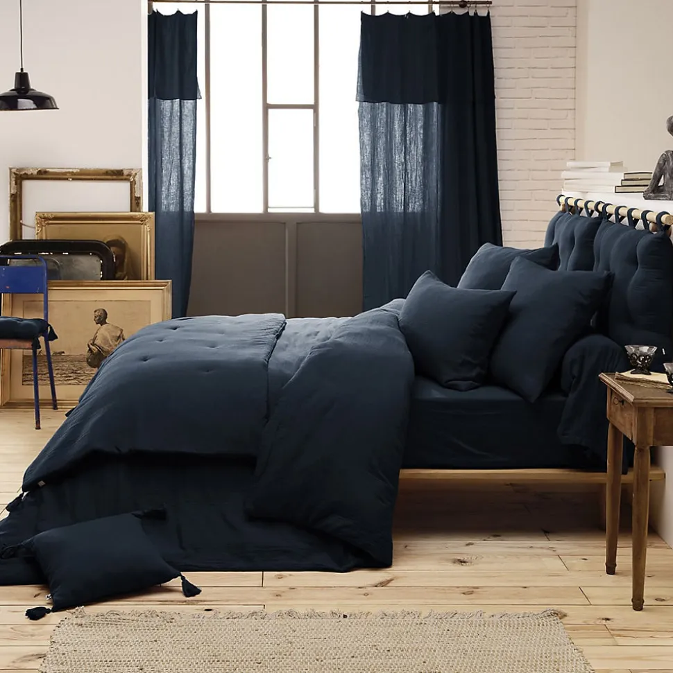 OUREA - Chemin de Lit 90x200cm Capitonné Gaze de Coton Minuit