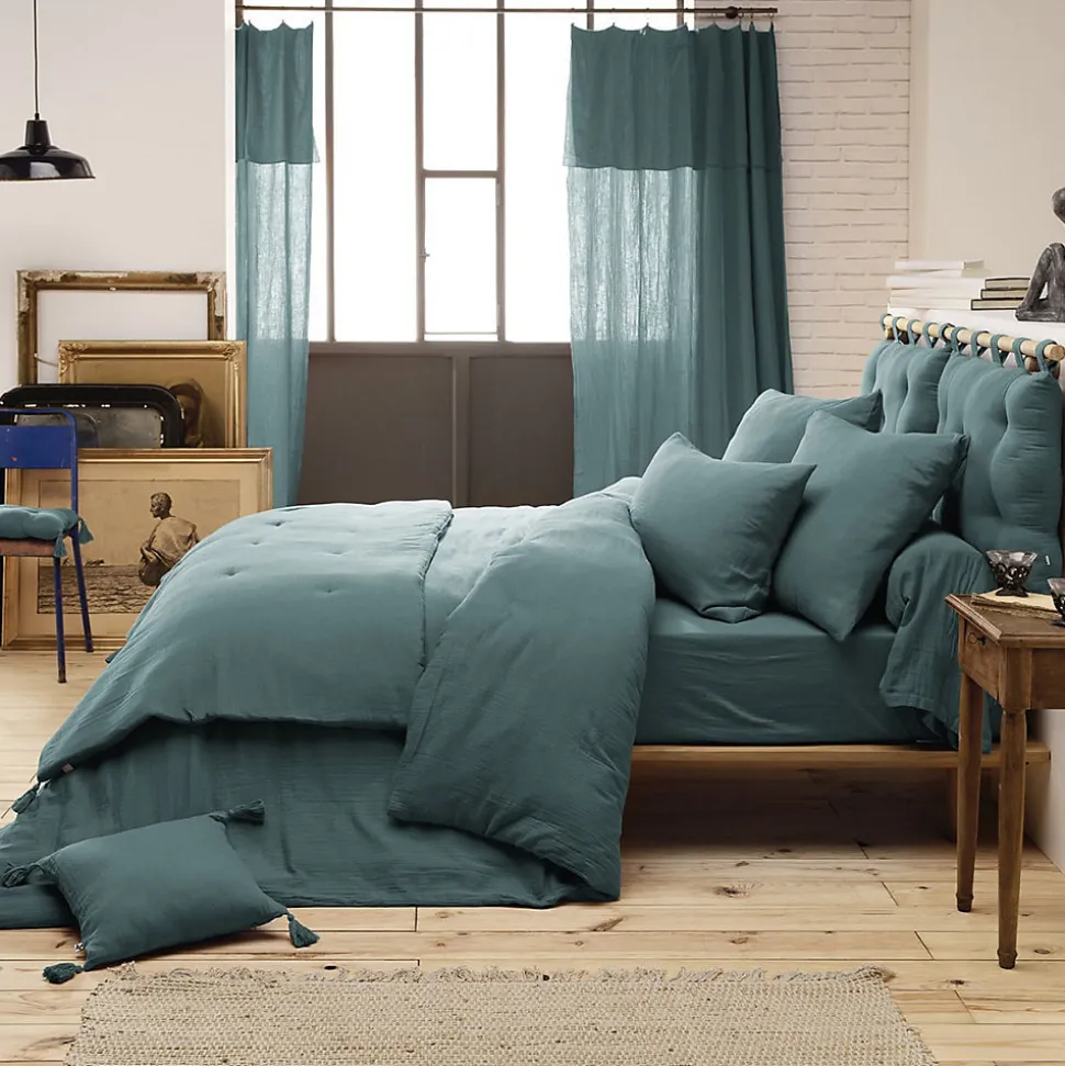 OUREA - Chemin de Lit 90x200cm Capitonné Gaze de Coton Canard