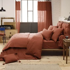 OUREA - Chemin de Lit 90x200cm Capitonné Gaze de Coton Terracotta