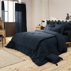 OUREA - Couvre-pied 150x150cm Capitonné Gaze de Coton Minuit