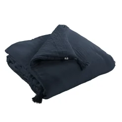 OUREA - Couvre-pied 150x150cm Capitonné Gaze de Coton Minuit