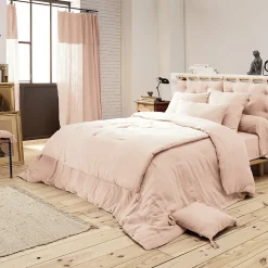 OUREA - Couvre-pied 150x150cm Capitonné Gaze de Coton Guimauve