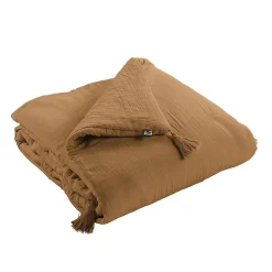 OUREA - Couvre-pied 150x150cm Capitonné Gaze de Coton Camel