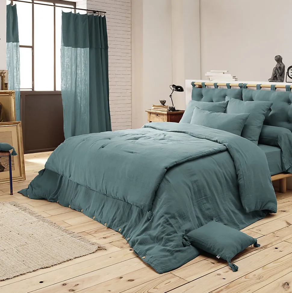 OUREA - Couvre-pied 150x150cm Capitonné Gaze de Coton Canard