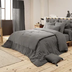 OUREA - Couvre-pied 150x150cm Capitonné Gaze de Coton Granit