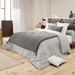 OUREA - Couvre-pied 150x150cm Capitonné Gaze de Coton Granit