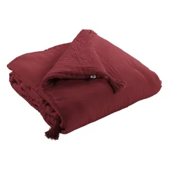 OUREA - Couvre-pied 150x150cm Capitonné Gaze de Coton Lie de Vin