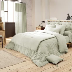 OUREA - Couvre-pied 150x150cm Capitonné Gaze de Coton Vert d'Eau