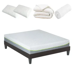 Pack Anthea 180x200 cm Matelas Mousse + Sommier Bois + Accessoires