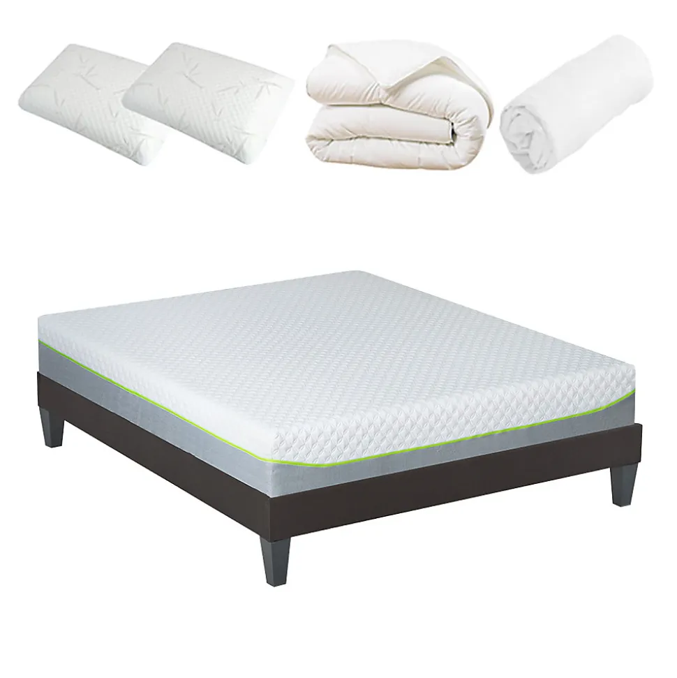 Pack Anthea 180x200 cm Matelas Mousse + Sommier Bois + Accessoires