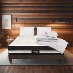 Pack Chambord 90x200 cm Matelas Ressorts + Sommier Bois + Accessoires
