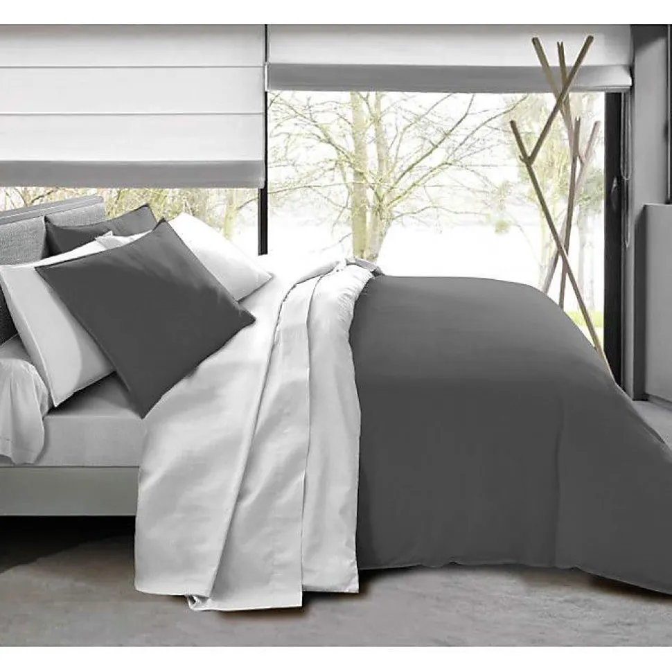 Pack complet 6 pièces Anthracite/Blanc réversible housse de couette pour lit 180 x 200 cm "King size"