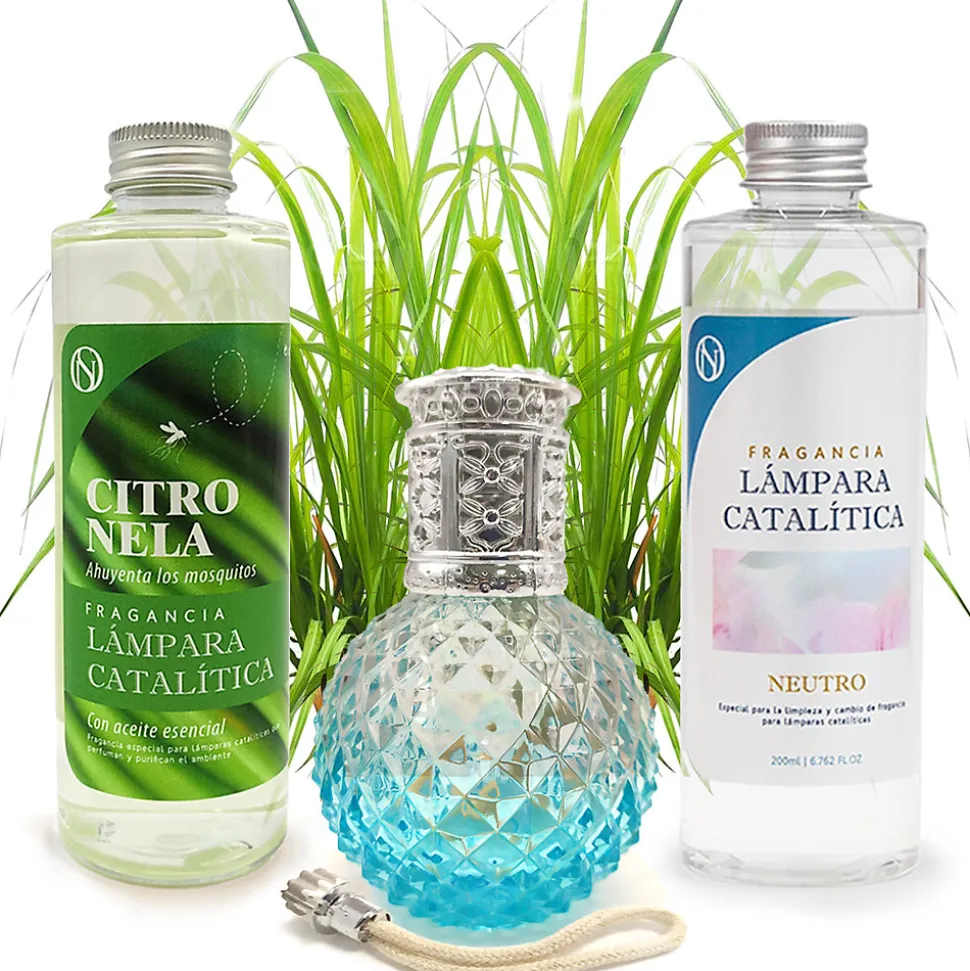 Pack économique Lampe Catalytique Blue Diamonds + Parfum Citronnelle (200 ml) + Nettoyant Neutre (200 ml) + Mèche de Rechange