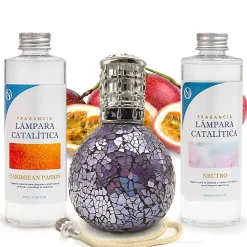 Pack économique Lampe Catalytique Mosaïque de minuit + Caribbean Passion (500 ml) + Nettoyant Neutre (200 ml) + Mèche de Rechange