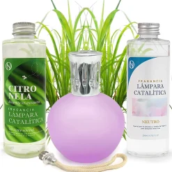 Pack économique Lampe Catalytique Fuchsia Mat + Parfum Citronnelle (200 ml) + Nettoyant Neutre (200 ml) + Mèche de Rechange