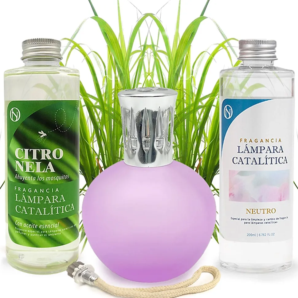 Pack économique Lampe Catalytique Fuchsia Mat + Parfum Citronnelle (200 ml) + Nettoyant Neutre (200 ml) + Mèche de Rechange