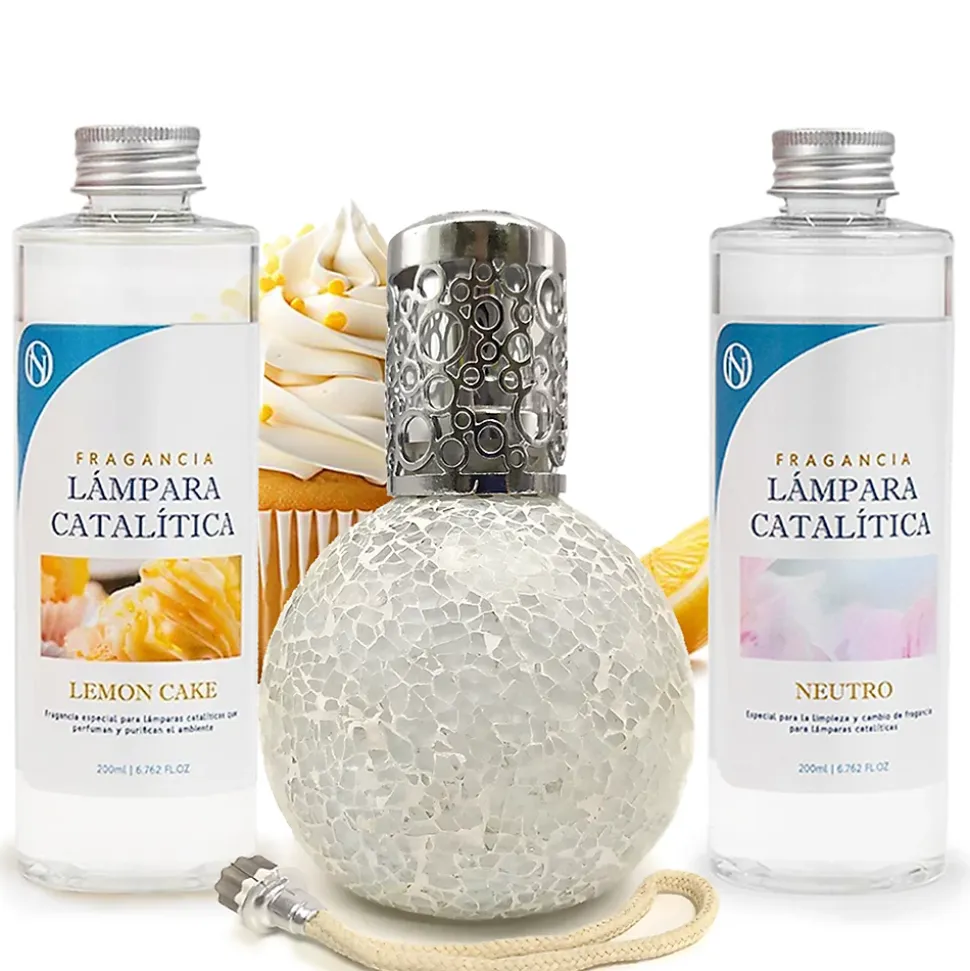 Pack économique Lampe Catalytique Mosaïque Blanc + Parfum Lemon Cake (500 ml) + Nettoyant Neutre (200 ml) + Mèche de Rechange